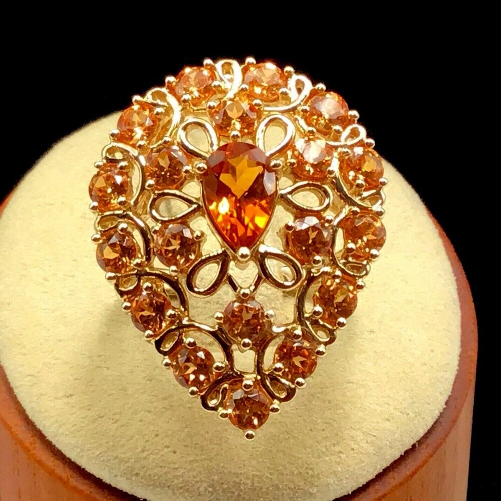 14K Yellow Gold Madeira Citrine/ Spessartine Garnet Ring 7.6 Grams Size 8
